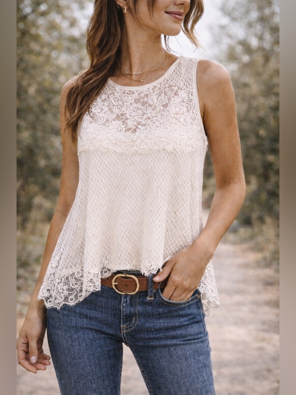 Sophie Max Lace Tank Top XS Ivory Boho Crochet Mesh Overlay Scalloped Hem NWT